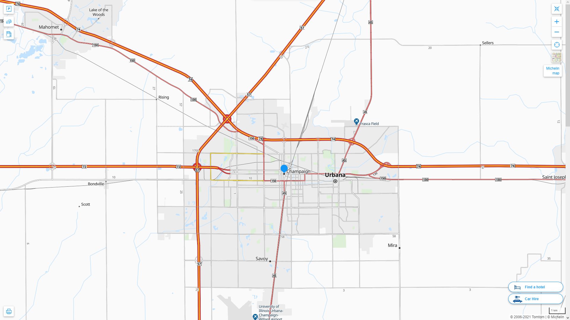 Champaign illinois Highway and Road Map